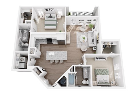 Floor plan for 2 beds, 2 baths, 1272 sqft